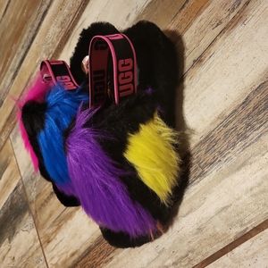 UGG Fluff Yeah Party Spots Slippers Slides Rainbow spots party- New Out of box